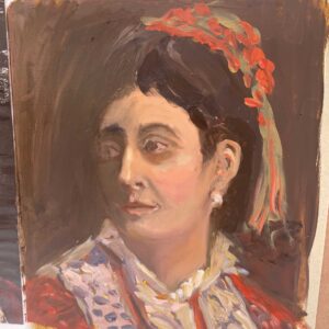SEÑORA CON TOCADO ROJO